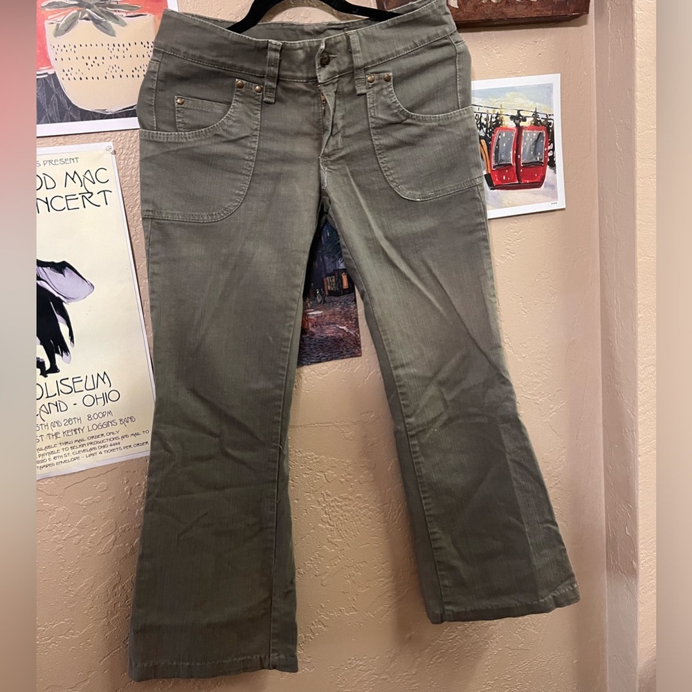 low waist flare green jeans